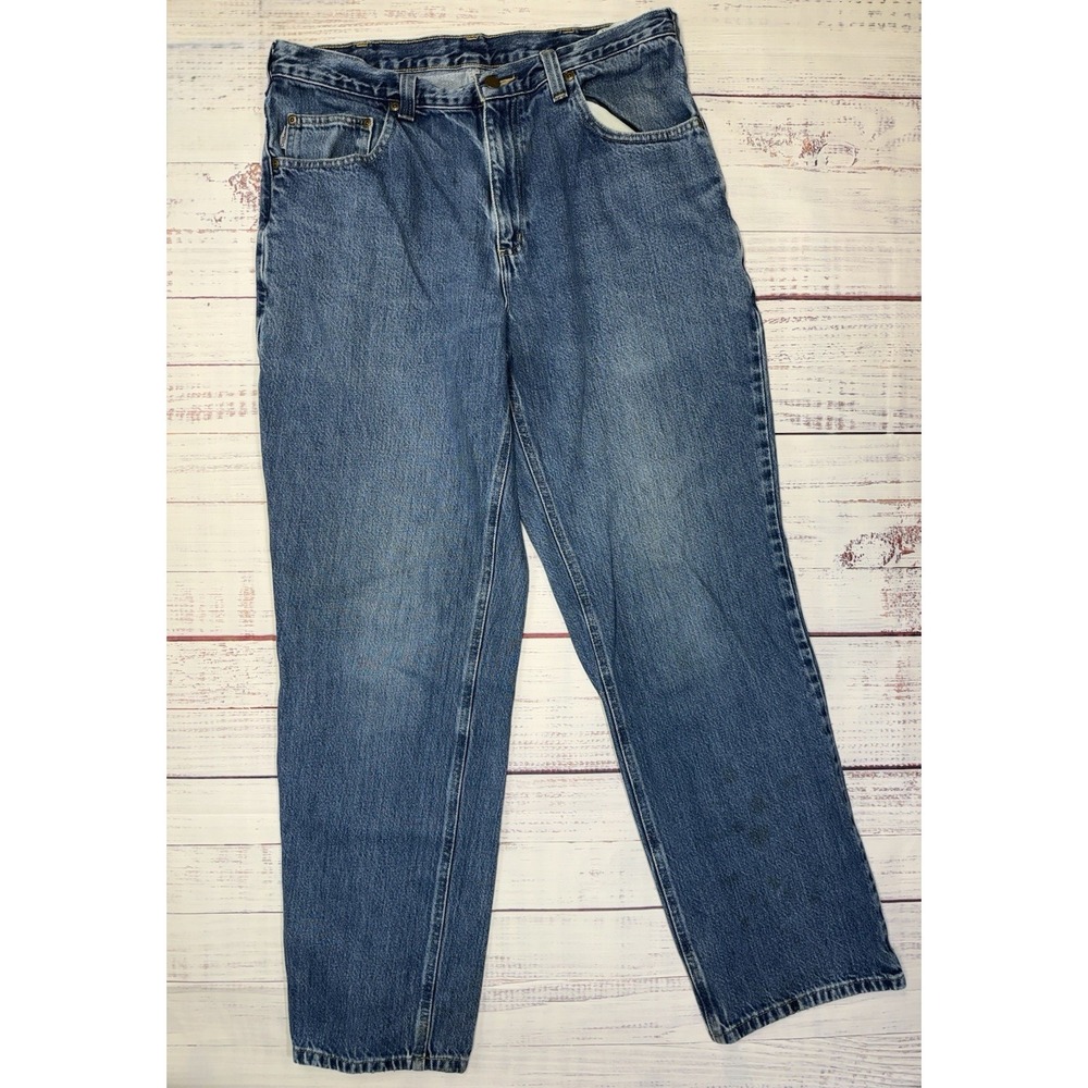 Carhartt Relaxed Fit Jeans Size 34x32 Light Stone Wash Straight Leg RN 51374